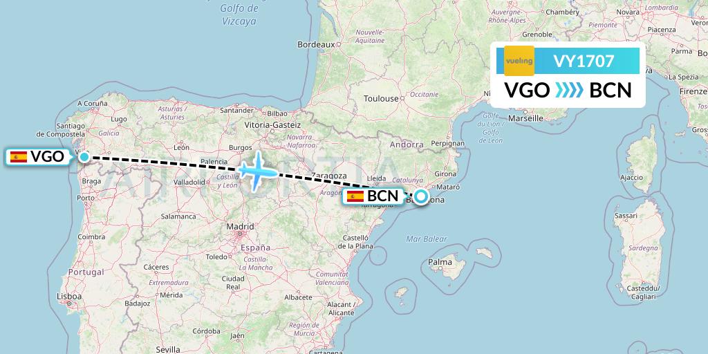 VY1707 Vueling Flight Map: Vigo to Barcelona