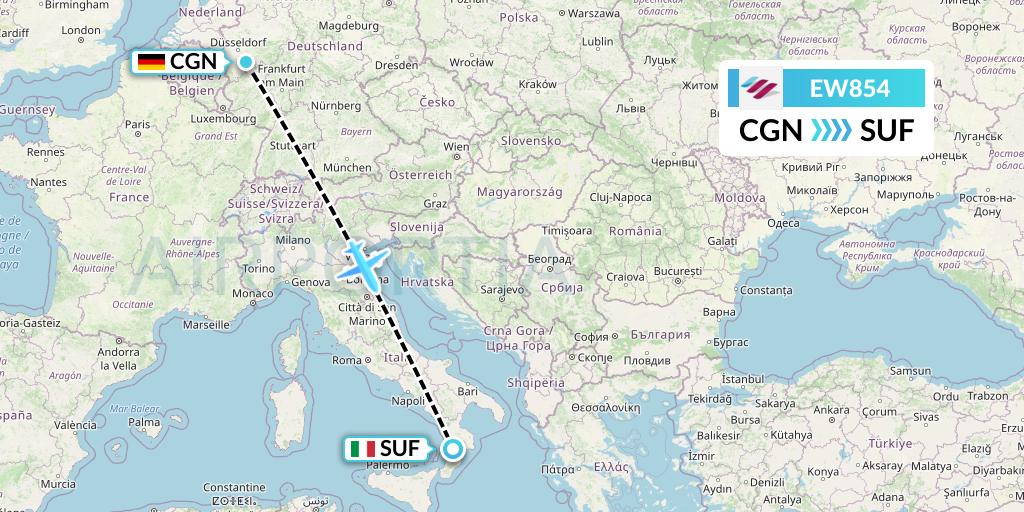 EW854 Eurowings Flight Map: Cologne to Lamezia Terme