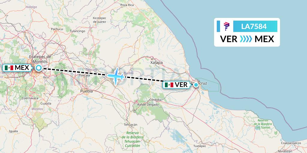 LA7584 LAN Airlines Flight Map: Veracruz to Mexico City
