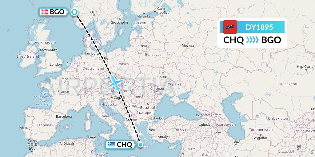 DY1895 Norwegian Flight Map: Chania to Bergen