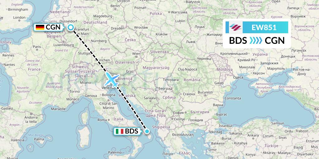 EW851 Eurowings Flight Map: Brindisi to Cologne