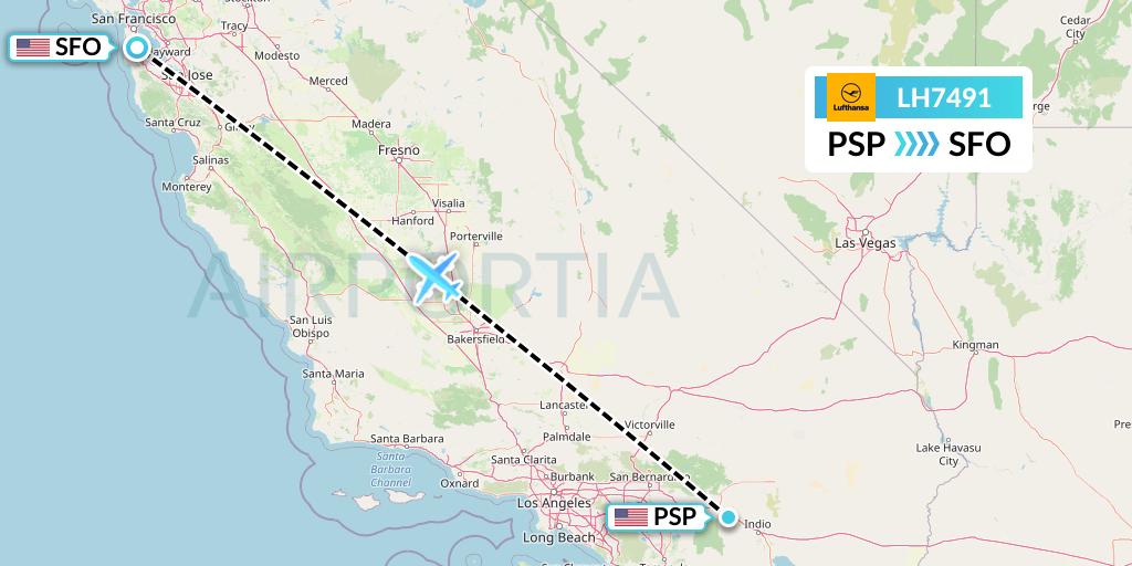 LH7491 Lufthansa Flight Map: Palm Springs to San Francisco