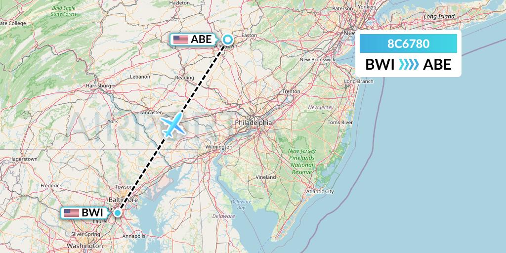 8C6780 Air Transport International Flight Map: Baltimore to Allentown