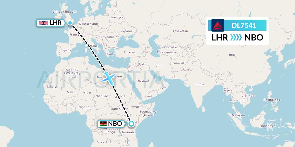 DL7541 Delta Air Lines Flight Map: London to Nairobi