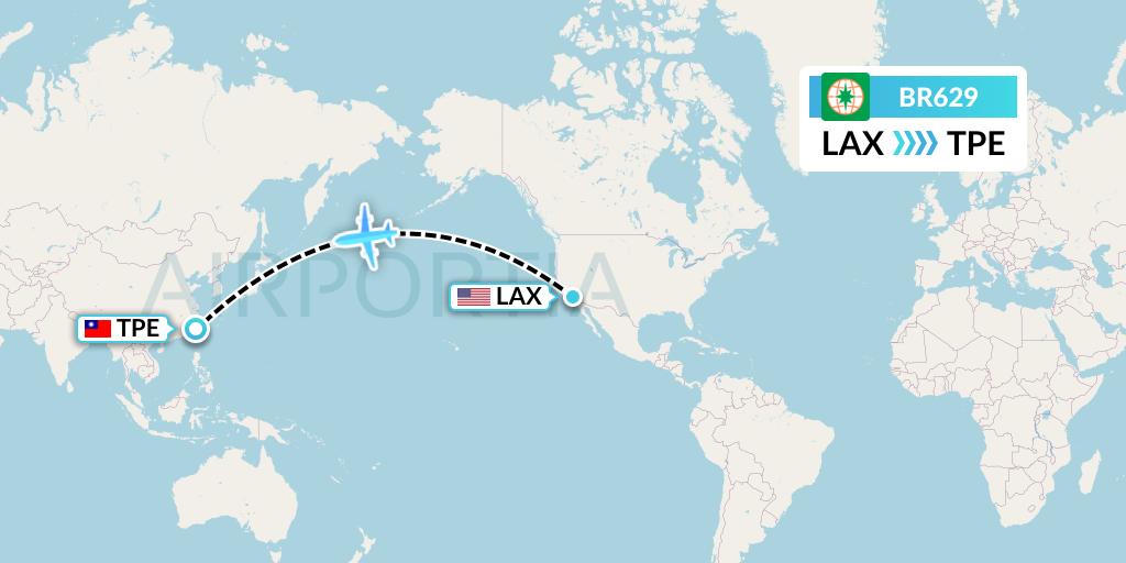 BR629 EVA Air Flight Map: Los Angeles to Taipei
