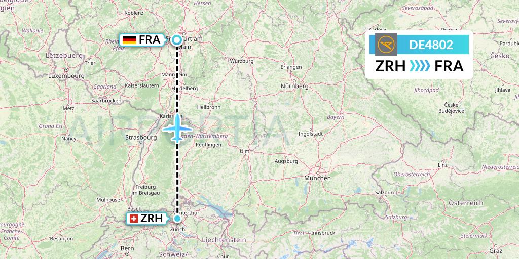 DE4802 Condor Flight Map: Zurich to Frankfurt