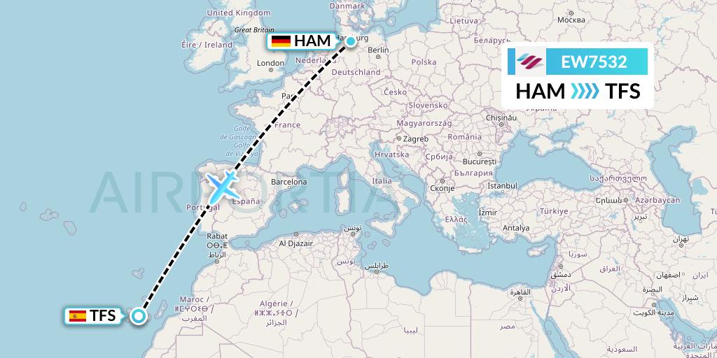EW7532 Eurowings Flight Map: Hamburg to Tenerife