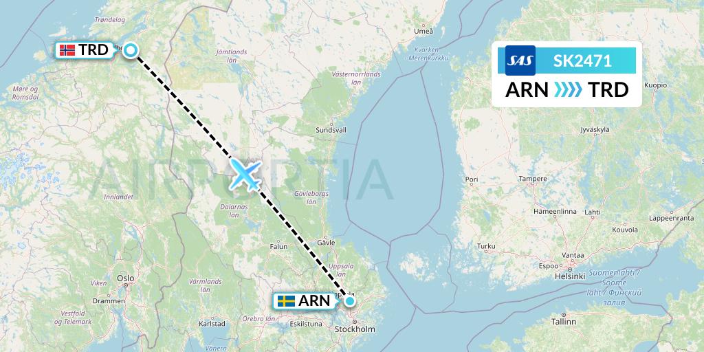SK2471 SAS Flight Map: Stockholm to Trondheim