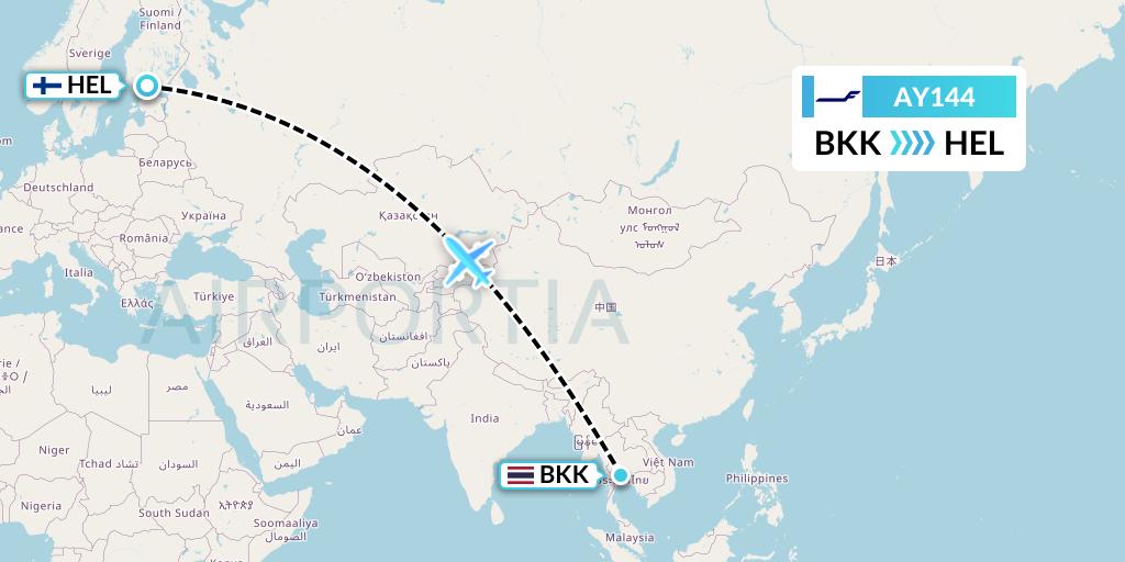 AY144 Finnair Flight Map: Bangkok to Helsinki