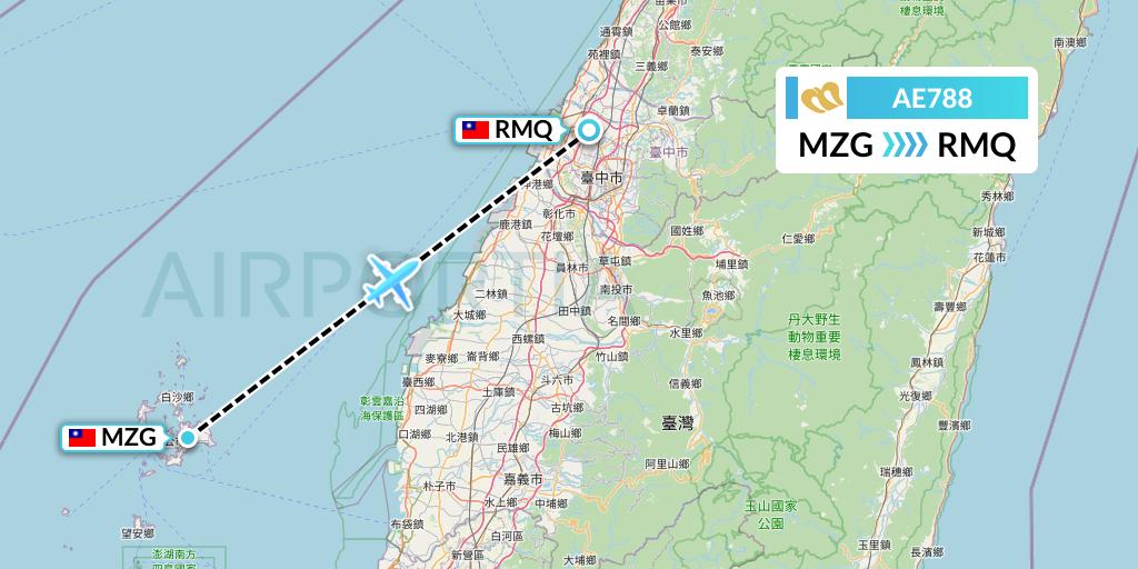 AE788 Mandarin Airlines Flight Map: Makung to Taichung