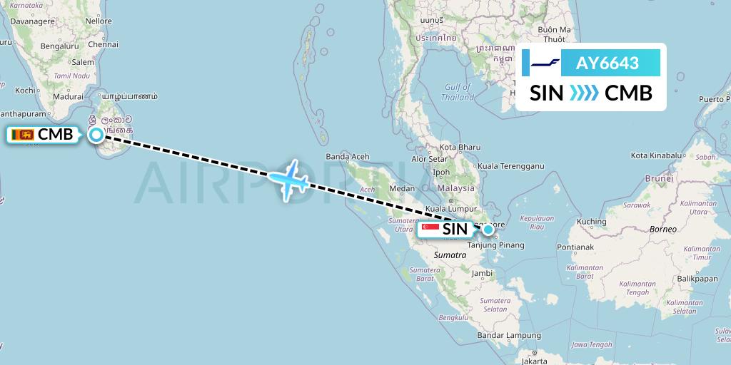 AY6643 Finnair Flight Map: Singapore to Colombo