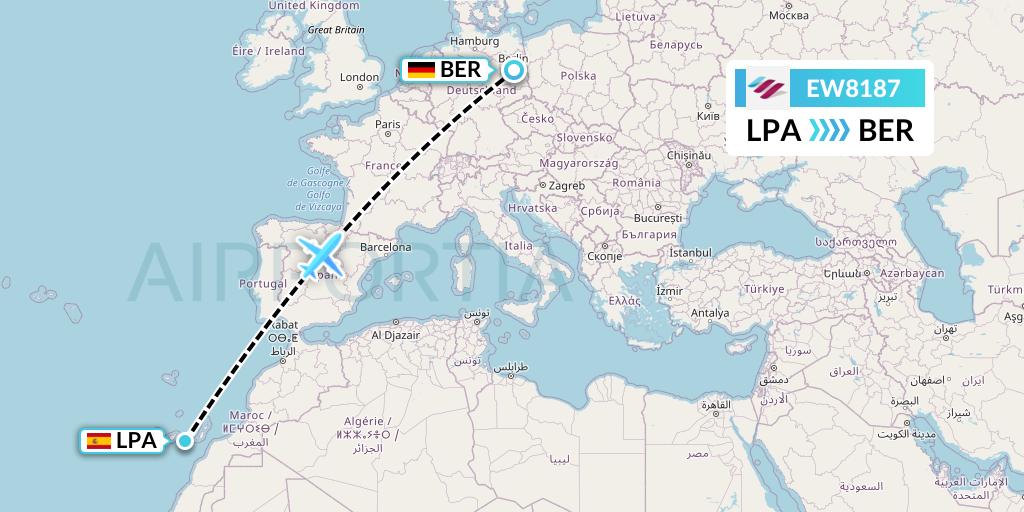 EW8187 Eurowings Flight Map: Las Palmas to Berlin