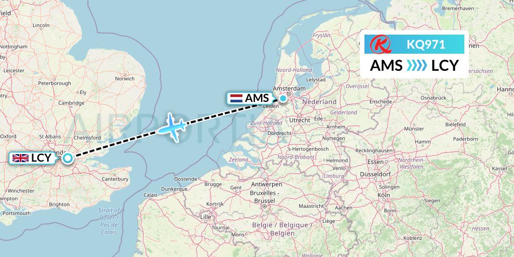 KQ971 Kenya Airways Flight Map: Amsterdam to London