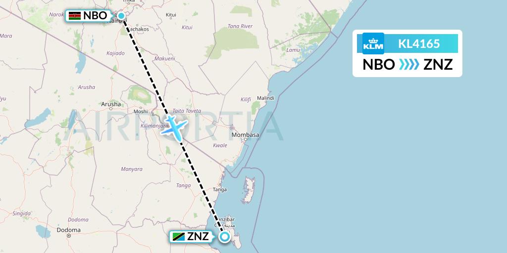 KL4165 KLM Flight Map: Nairobi to Zanzibar
