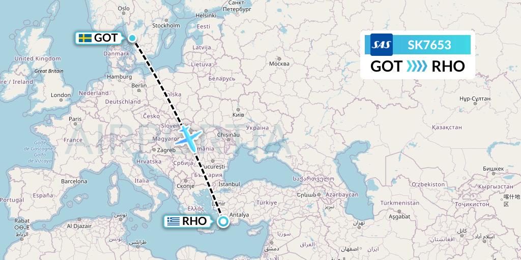SK7653 SAS Flight Map: Gothenburg to Rhodes