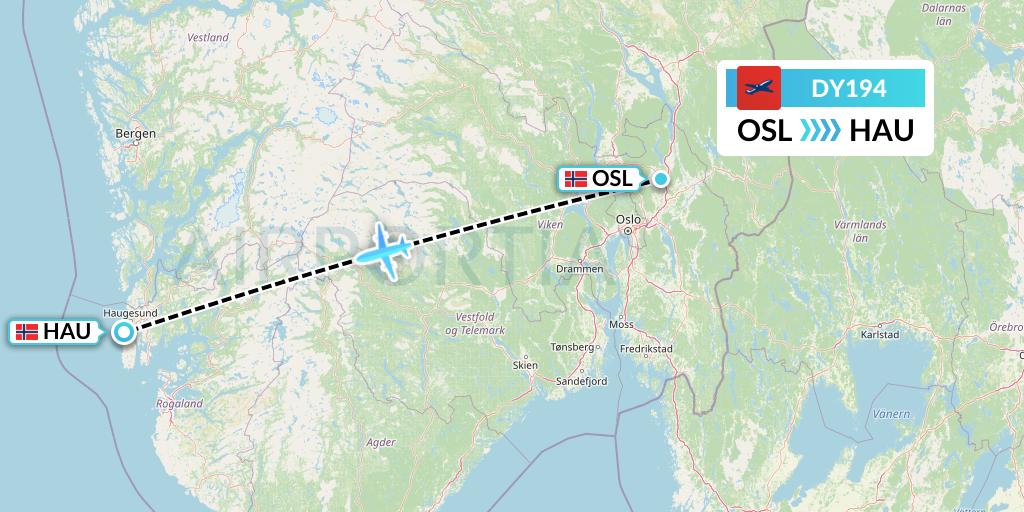 DY194 Norwegian Flight Map: Oslo to Haugesund