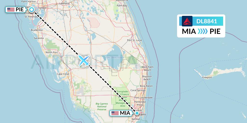 DL8841 Delta Air Lines Flight Map: Miami to St. Petersburg