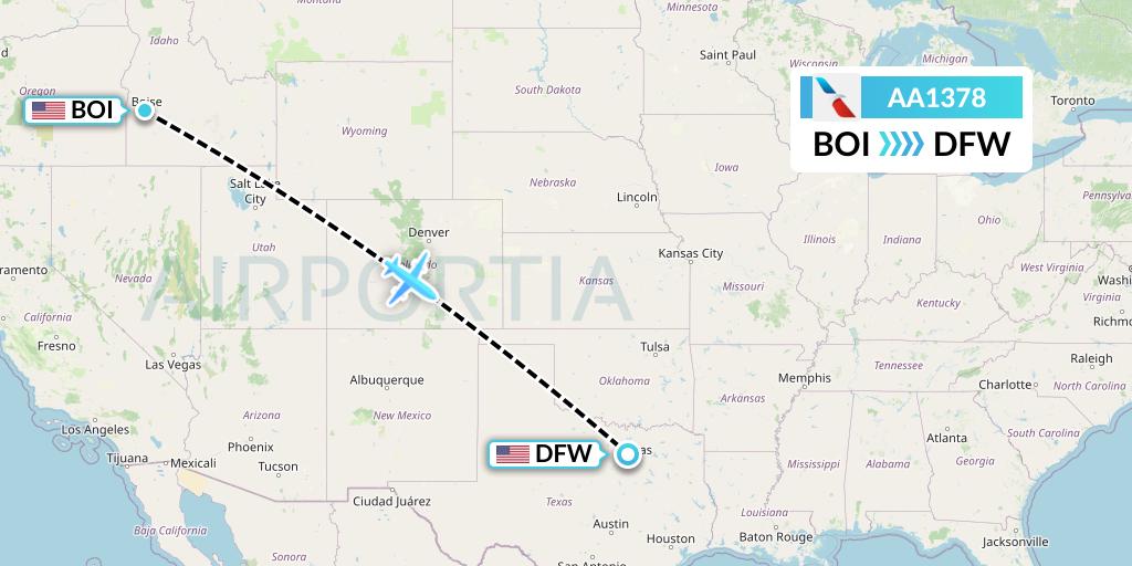 AA1378 American Airlines Flight Map: Boise to Dallas