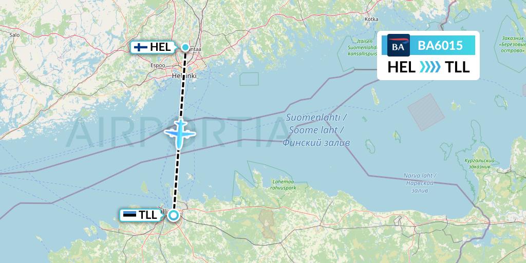BA6015 British Airways Flight Map: Helsinki to Tallinn
