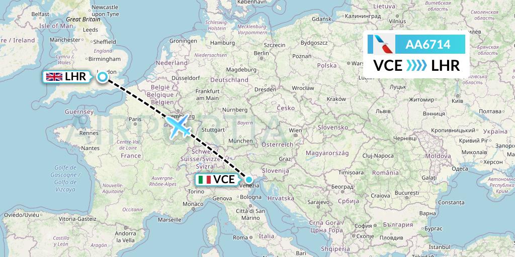 AA6714 American Airlines Flight Map: Venice to London