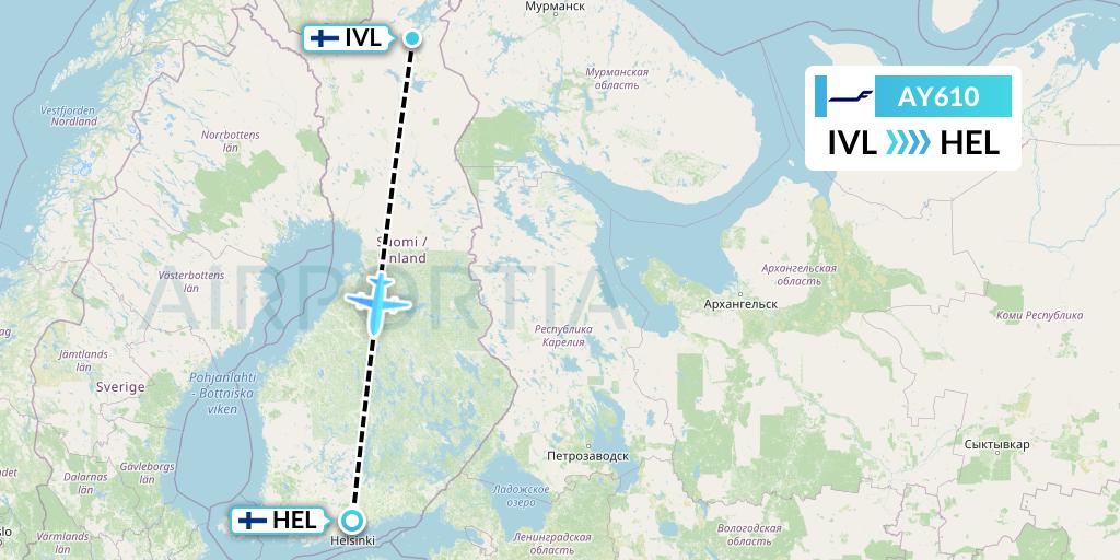 AY610 Finnair Flight Map: Ivalo to Helsinki
