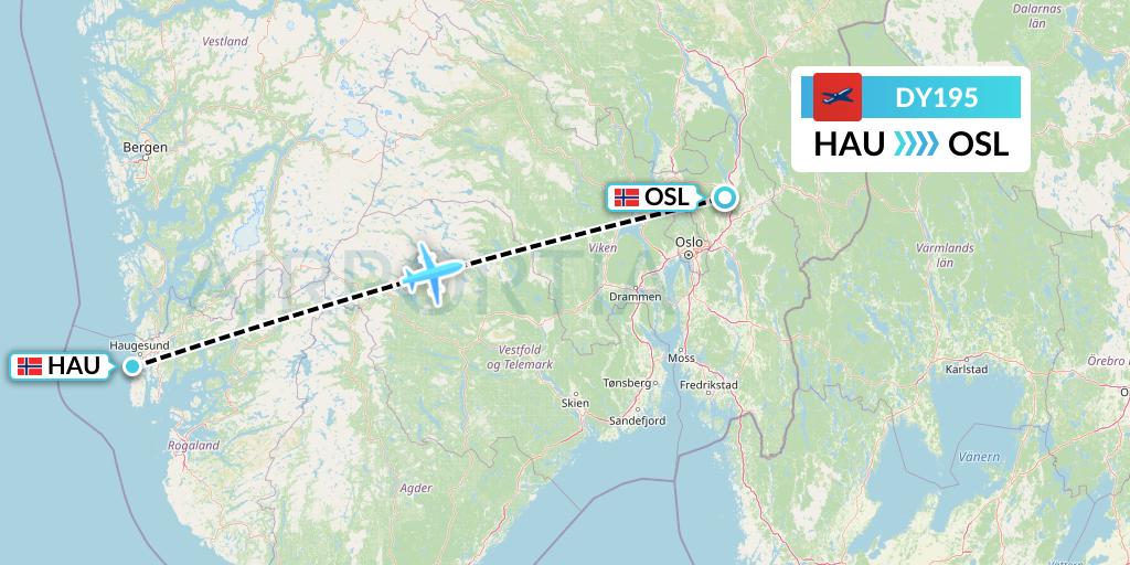 DY195 Norwegian Flight Map: Haugesund to Oslo