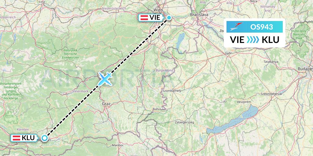OS943 Austrian Airlines Flight Map: Vienna to Klagenfurt