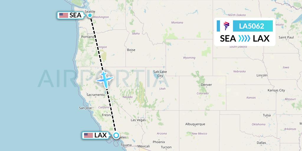 LA5062 LAN Airlines Flight Map: Seattle to Los Angeles