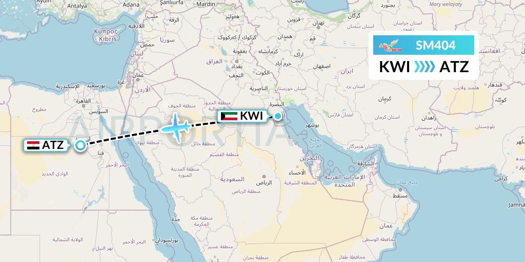 SM404 Air Cairo Flight Map: Kuwait City to Assiut