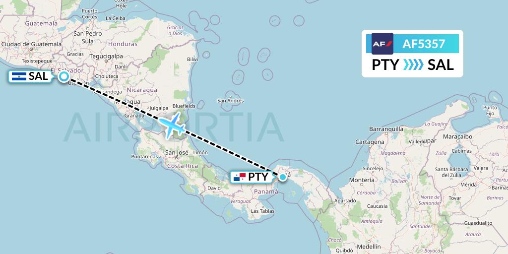 AF5357 Air France Flight Map: Panama City to San Salvador