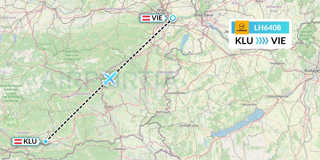 LH6408 Lufthansa Flight Map: Klagenfurt to Vienna