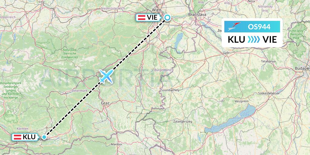 OS944 Austrian Airlines Flight Map: Klagenfurt to Vienna