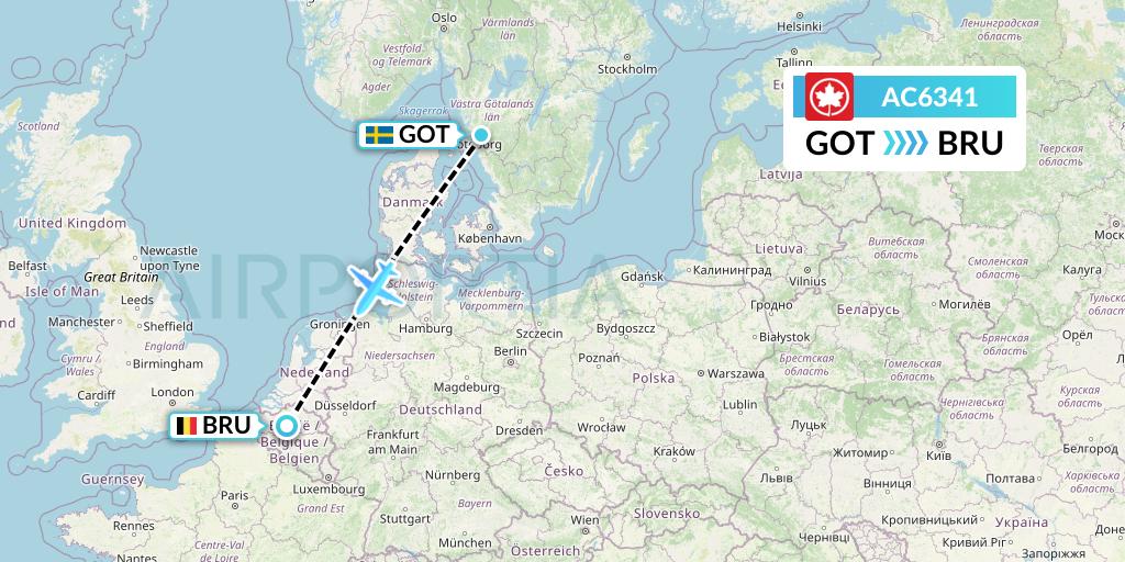 AC6341 Air Canada Flight Map: Gothenburg to Brussels
