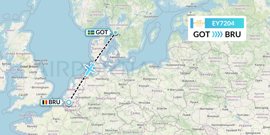 EY7204 Etihad Airways Flight Map: Gothenburg to Brussels