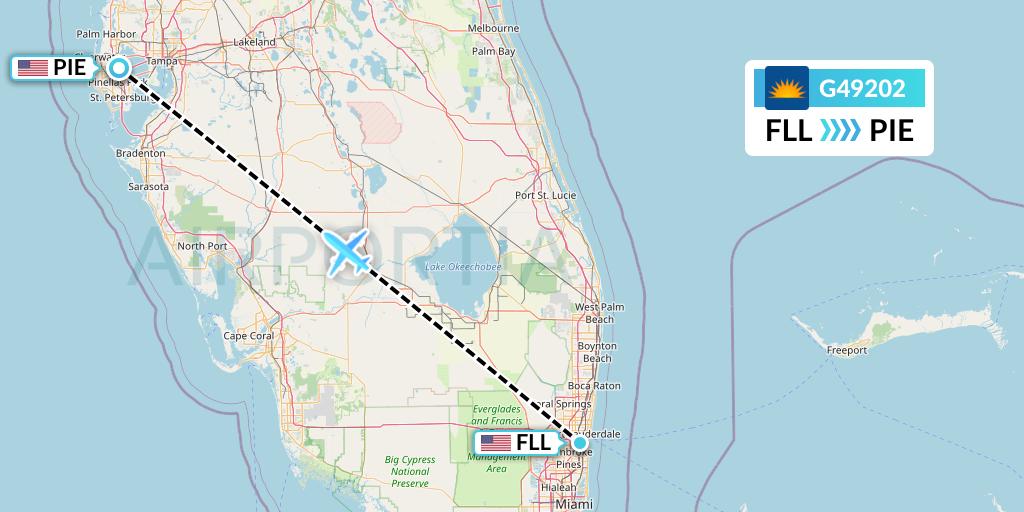 G49202 Allegiant Air Flight Map: Fort Lauderdale to St. Petersburg