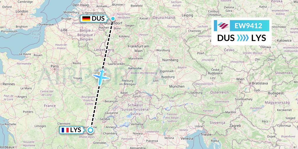 EW9412 Eurowings Flight Map: Dusseldorf to Lyon