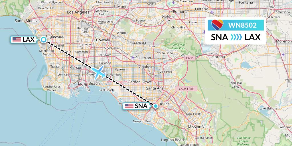 WN8502 Southwest Airlines Flight Map: Orange County to Los Angeles