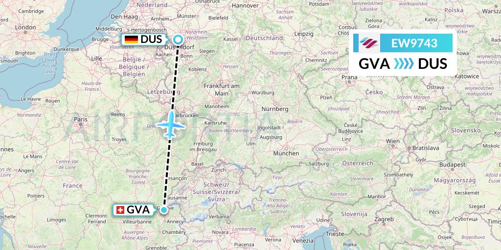 EW9743 Eurowings Flight Map: Geneva to Dusseldorf