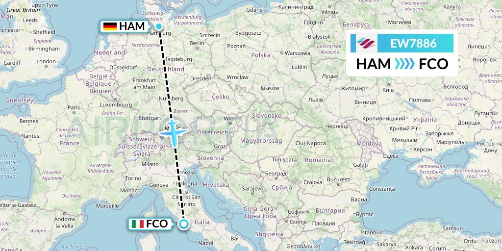 EW7886 Eurowings Flight Map: Hamburg to Rome