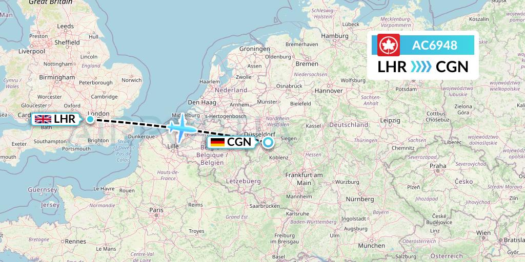 AC6948 Air Canada Flight Map: London to Cologne