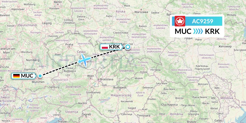 AC9259 Air Canada Flight Map: Munich to Krakow