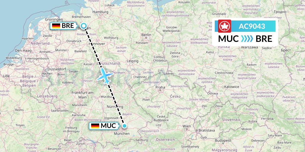 AC9043 Air Canada Flight Map: Munich to Bremen