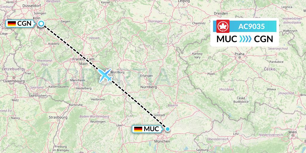AC9035 Air Canada Flight Map: Munich to Cologne