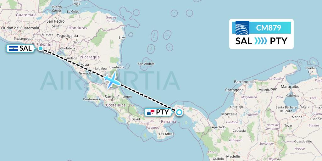 CM879 Copa Airlines Flight Map: San Salvador to Panama City