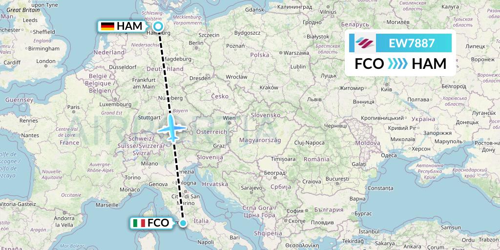 EW7887 Eurowings Flight Map: Rome to Hamburg