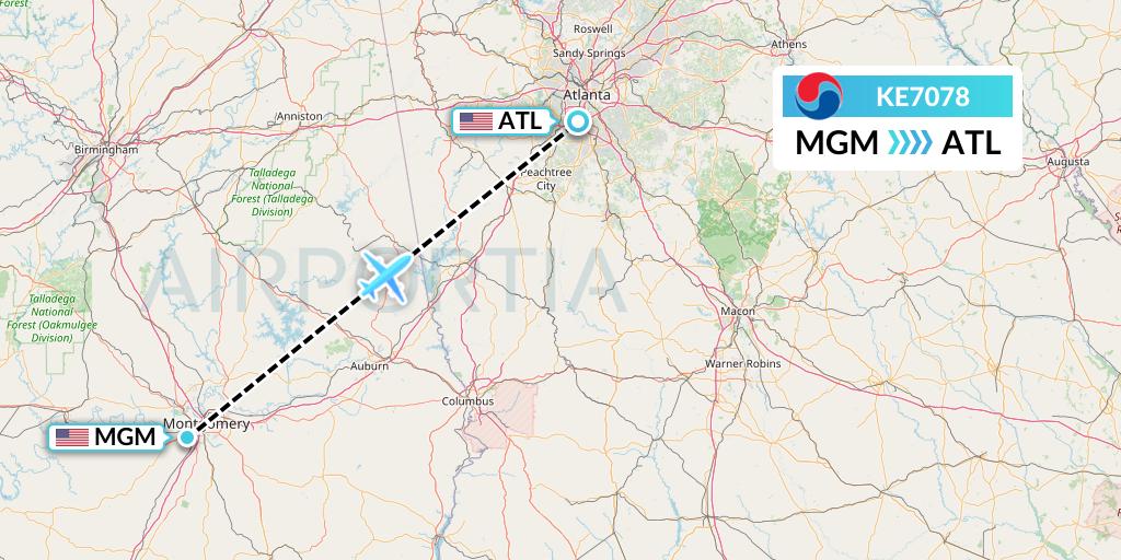KE7078 Korean Air Flight Map: Montgomery to Atlanta