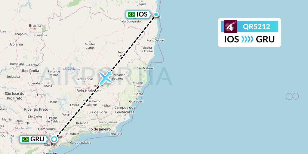 QR5212 Qatar Airways Flight Map: Ilheus to Sao Paulo