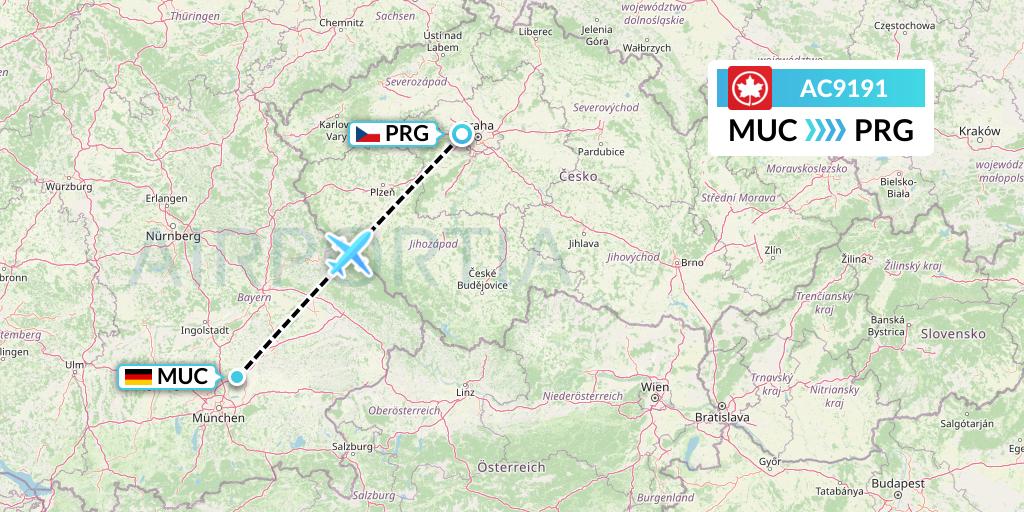 AC9191 Air Canada Flight Map: Munich to Prague