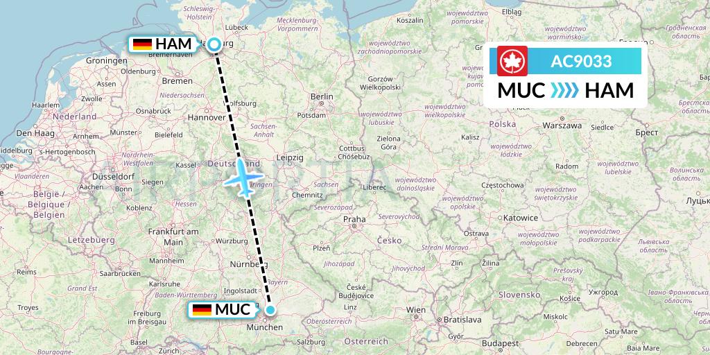 AC9033 Air Canada Flight Map: Munich to Hamburg
