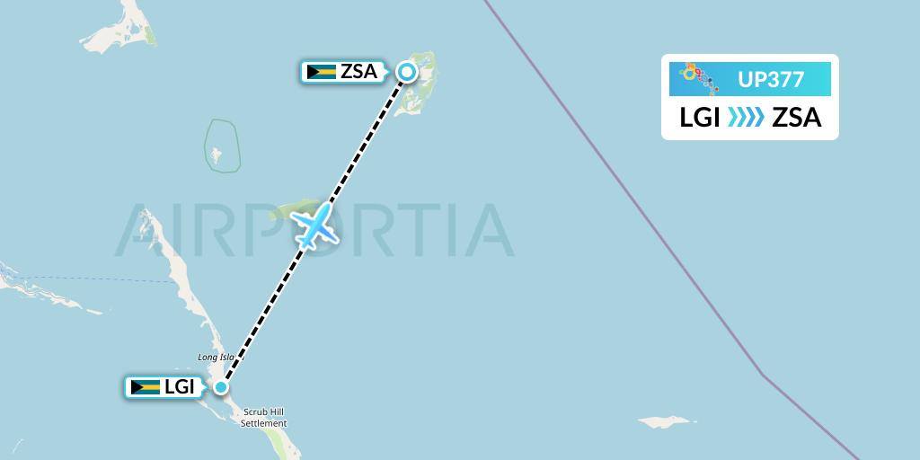 UP377 Bahamasair Flight Map: Deadmans Cay to San Salvador